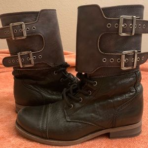 All Saints black and brown Damisi combat boot.
